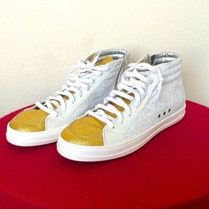 P448 Leather Sneakers, Gold/Silver/White, Size 10/43 EU